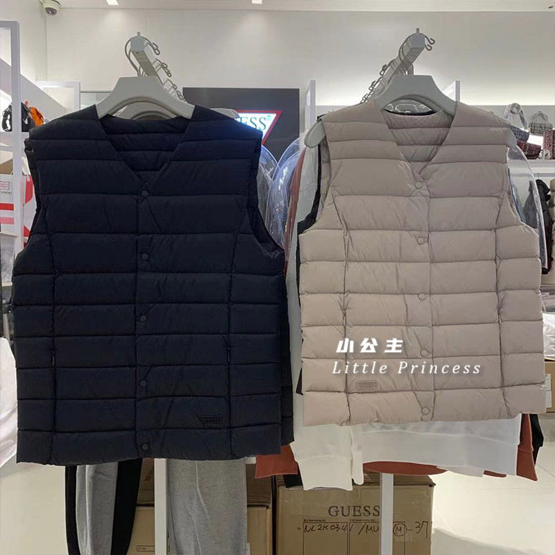小公主韩国直邮guess羽绒马甲鸭绒超薄打底保暖纯色简约日式情侣