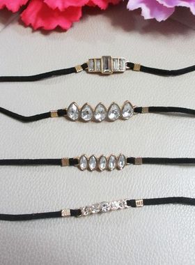 出口外贸饰品欧美时尚百搭派对礼服镶钻水钻仿皮绳手链