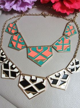 欧美夸张宴会派对撞色金属项链