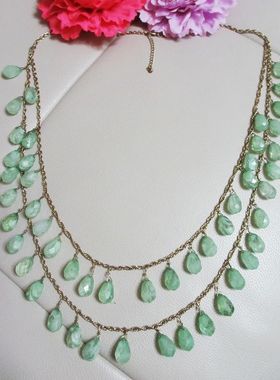 出口外贸饰品欧美时尚波西米亚风水滴形流苏双层长项链毛衣链