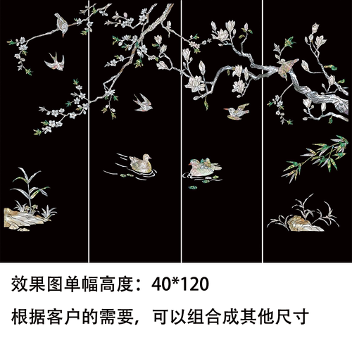 屏风衣柜专用上海大盟水移画仿螺钿贴纸花鸟画家具贴画水转印家具