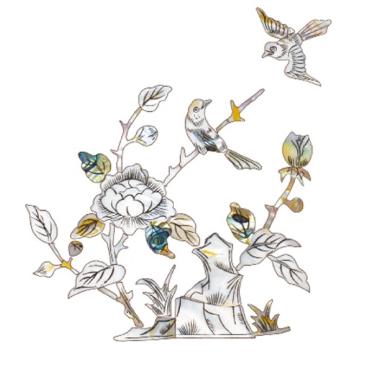 上海大盟水移画厂家古典翠竹贝壳家具贴贝壳贴纸衣柜螺钿网红花鸟