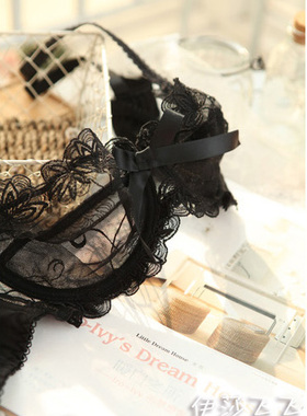 法国迷情出口原单性感神秘黑色蕾丝内衣超薄透视刺绣BC杯文胸套装