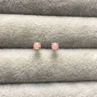 s925纯银镀白金耳钉 天然粉欧泊宝石 耳骨钉 超级迷你尺寸 3毫米