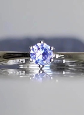 精选4毫米正圆天然坦桑石 S925纯银镶戒指 简单大方款式