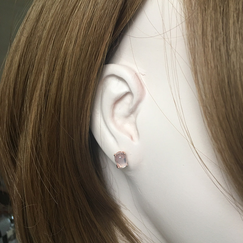 5 X 7 MM 천연 로즈 쿼츠 히비스커스 타원형 S 로즈 골드 도금 스터드 귀걸이
