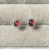 红莓果 S925纯银镀白金耳钉 包镶 4毫米 天然大红石榴石