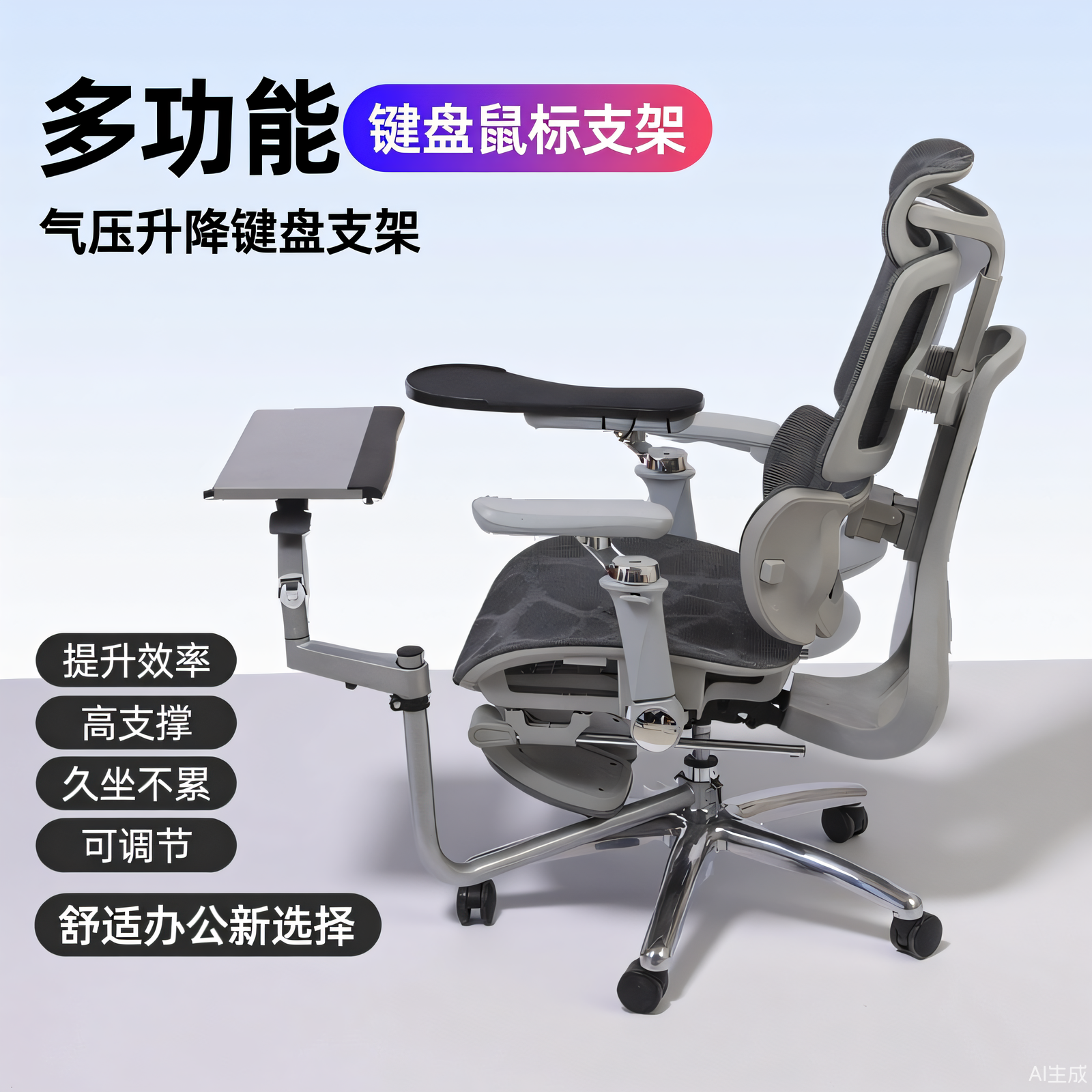 笔记本多功能支架键盘托架气动升降悬停旋转办公游戏电竞电脑椅躺