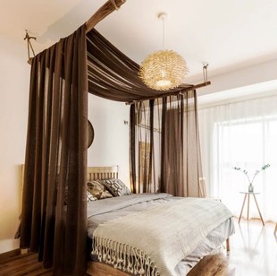 防尘搭纱床幔麻纱中古风东南亚美式中式四柱双人床幔床帘民宿纱幔