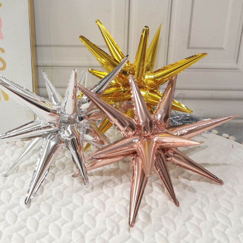 连体光芒爆炸星水滴铝膜气球六芒星派对商场年会酒吧装饰