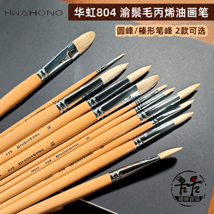 韩国华虹猪鬃毛丙烯画笔油画笔 804R圆头804F椭圆榛形笔长杆