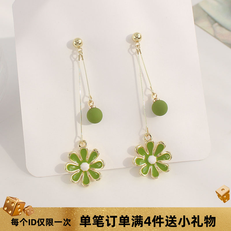 小清新牛油果绿雏菊长款耳环耳夹