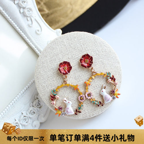 耳夹韩版森系精致手工彩釉小兔