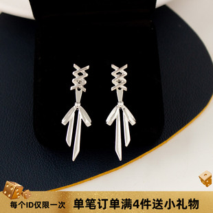 纯银耳钉白丝带蝴蝶结后挂式设计感蚊香盘耳夹无痛耳饰冷淡风耳环