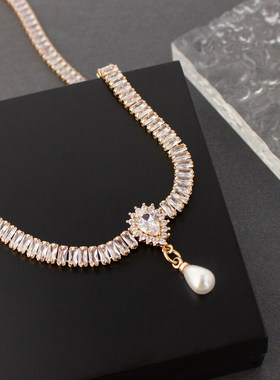 锆石项链宫廷风水滴珍珠水晶