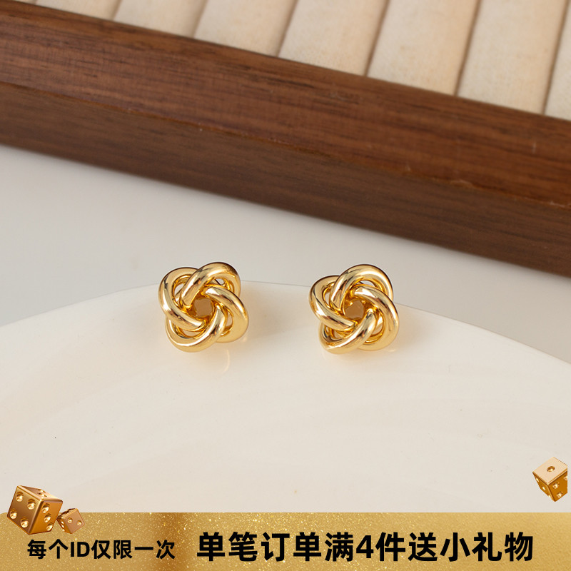 金色麻花耳钉小巧通勤蚊香盘耳夹