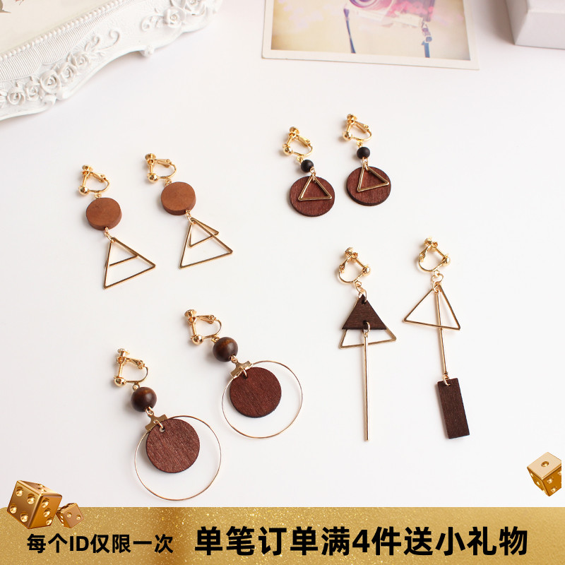 韩版复古风木头几何圆形耳坠长款