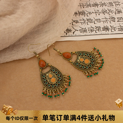 耳环无耳洞异域民族风水滴型流苏