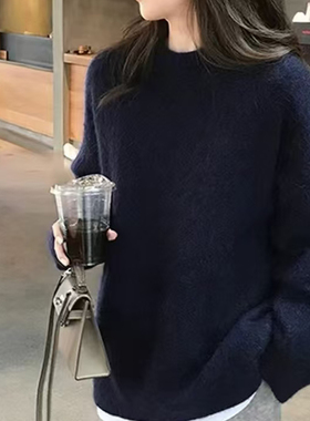 悦迷Art Nuts 简约的线条 秋冬圆领拉绒宽松显瘦套头长袖针织衫
