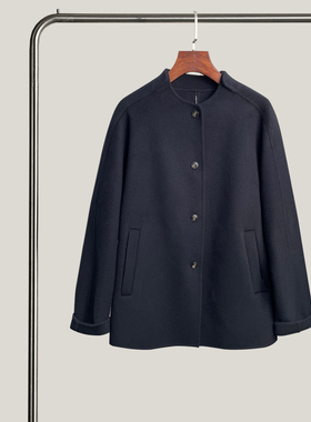 悦迷Art Nuts 简约的线条 秋冬氛围气质立领长袖宽松显瘦毛呢大衣