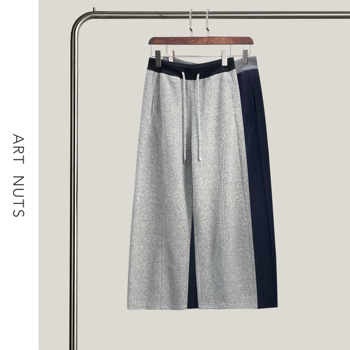 悦迷Art Nuts 简约的线条 秋冬抽绳百搭显瘦高腰加绒保暖休闲裤