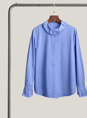 悦迷Art Nuts 简约的线条 秋季娃娃立领舒适显瘦法式通勤衬衫