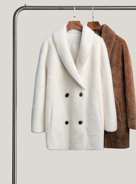 悦迷Art Nuts 简约的线条 秋冬翻领双排扣立裁气质毛外套