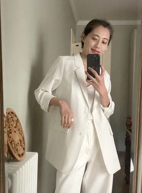 2023春季新款非常推荐30姆米重磅真丝西装黑色经典西服外套女小众