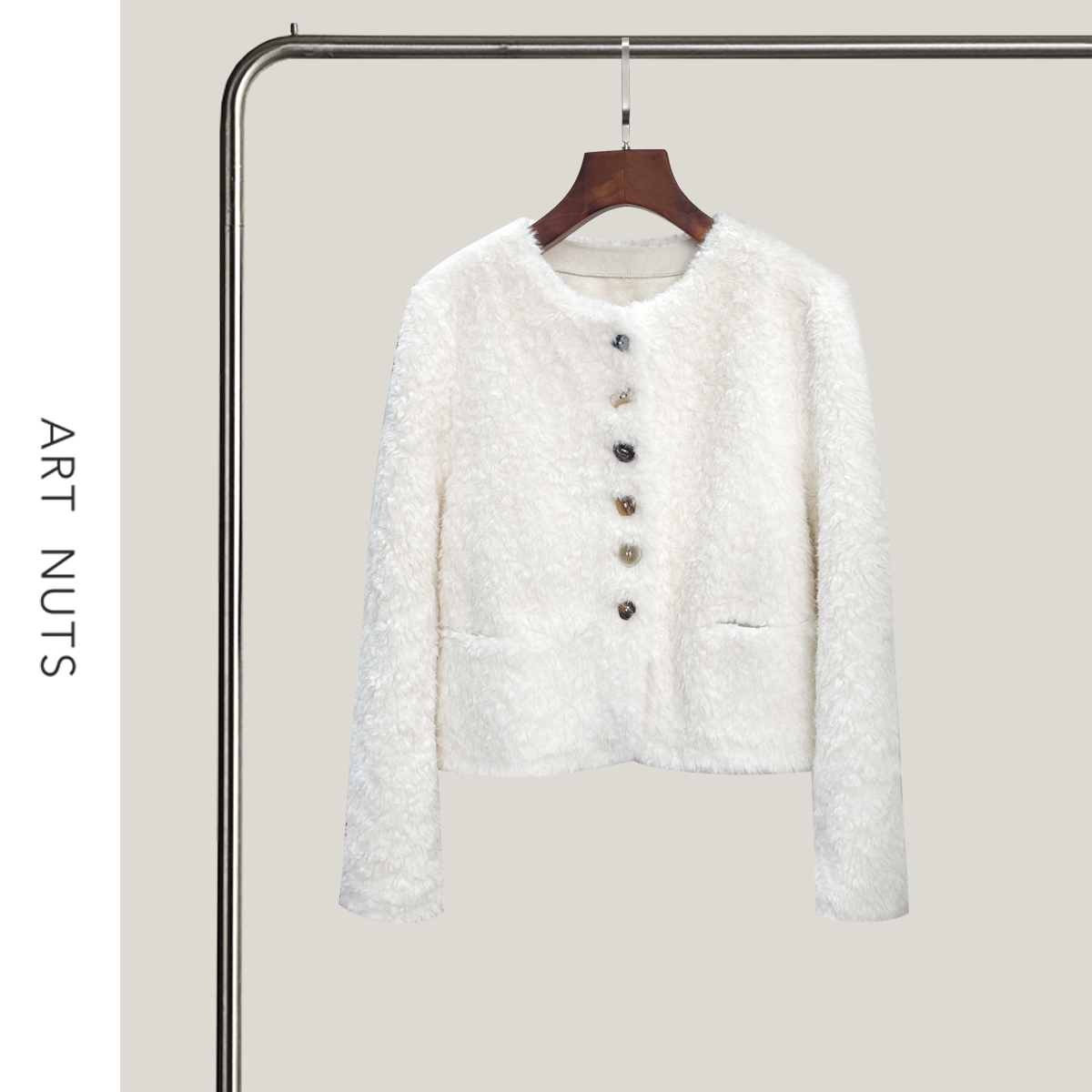 悦迷Art Nuts 芳华悦己 秋冬皮毛一体圆领短款保暖长袖外套