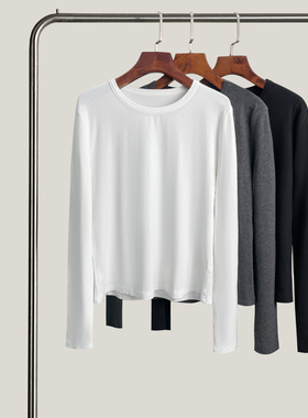 悦迷Art Nuts 简约的线条 圆领秋款百搭显瘦长袖打底上衣T恤