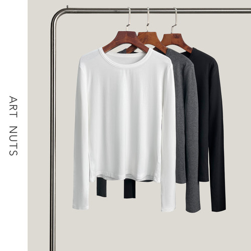 悦迷Art Nuts 简约的线条 圆领秋款百搭显瘦长袖打底上衣T恤