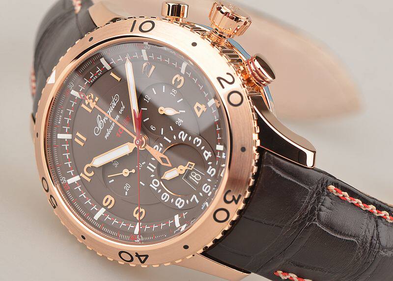 已售出【98新】宝玑飞行员玫瑰金10HZ巧克力计时日历男表3880BR/Z2/9XV