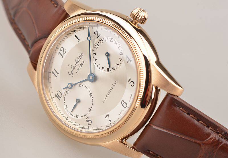 已售出【97新】格拉苏蒂参议员玫瑰金指针日历手上链男表49-04-03-02-04