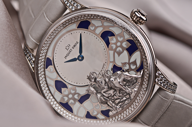 【未使用品】雅克德罗限量版白金镶钻山羊及珐琅面男表J005024277