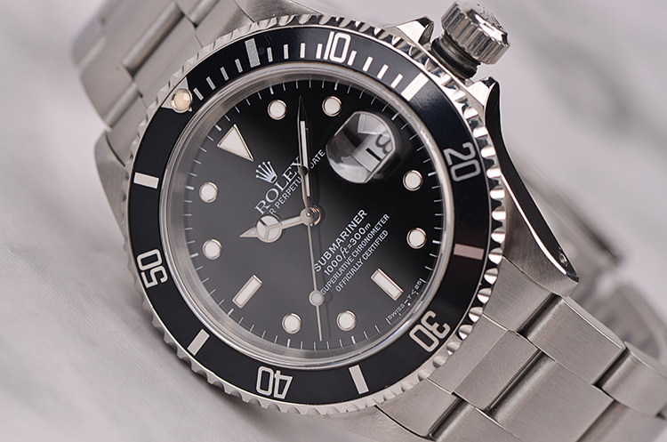 已售出【97新】劳力士潜航者型黑水鬼大三针日历钢带自动男表16610