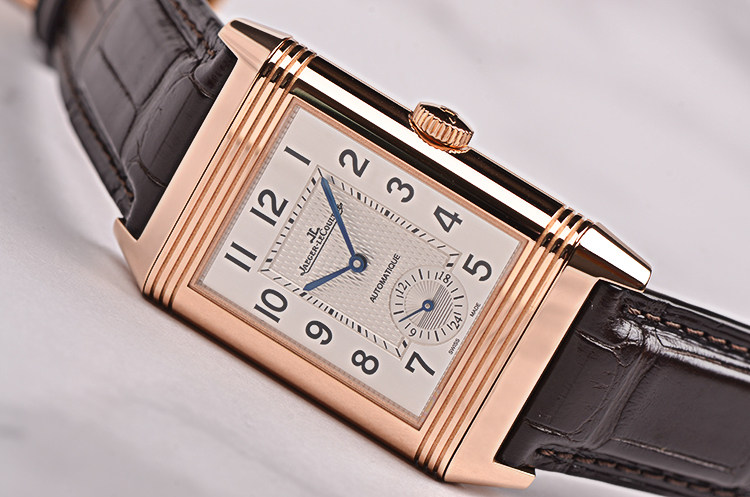 【98新】积家翻转面玫瑰金GMT两地时双面自动机械男表Q3832420