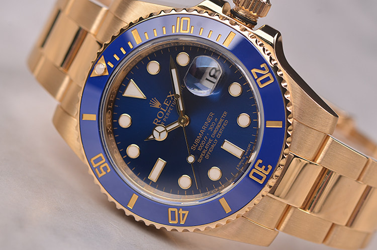 已售出【98新】劳力士潜航者型全黄金蓝水鬼自动机械男表116618LB全套