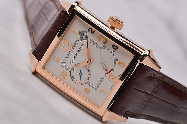 已售出【97新】GP芝柏玫瑰金1945动显小三针日历自动折叠扣男表REF.2585