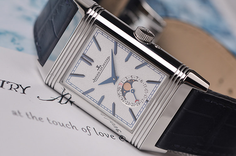 已售出【98新】积家翻转面双表盘两地时月相日历手上链皮带男表Q3958420