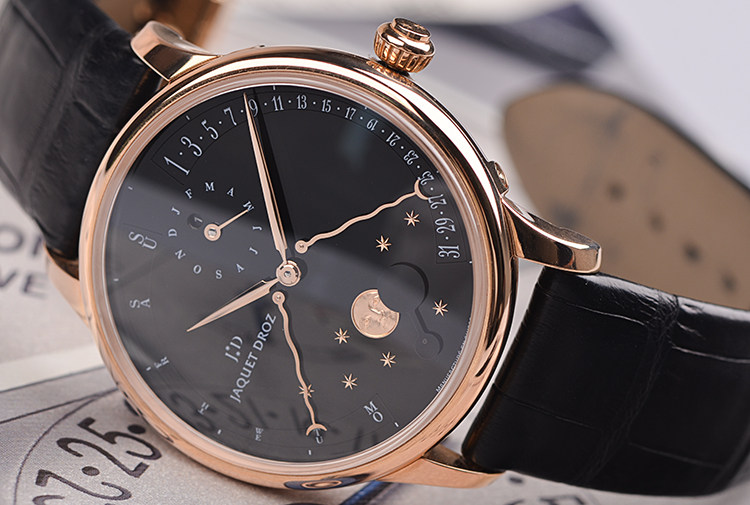已售出【98新】雅克德罗星辰系列玫瑰金万年历月相自动男表J030533200