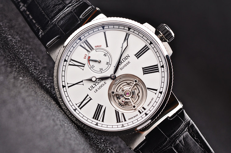 已售出【98新】雅典航海珐琅盘陀飞轮动显自动机械皮带男表1283-181/E0