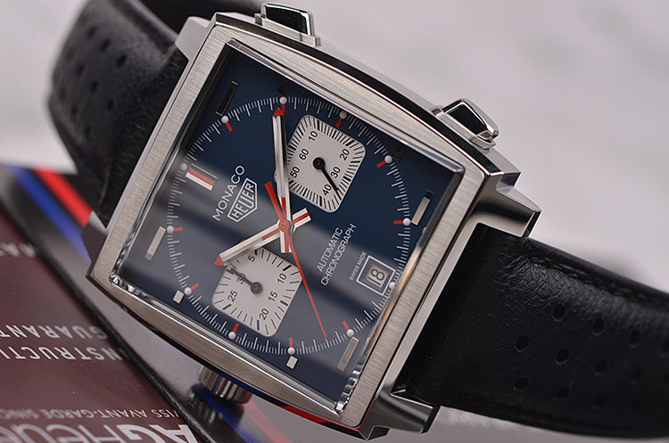 已售出【国行全新】豪雅摩纳哥方型自动机械计时皮带男表CAW211P.FC6356