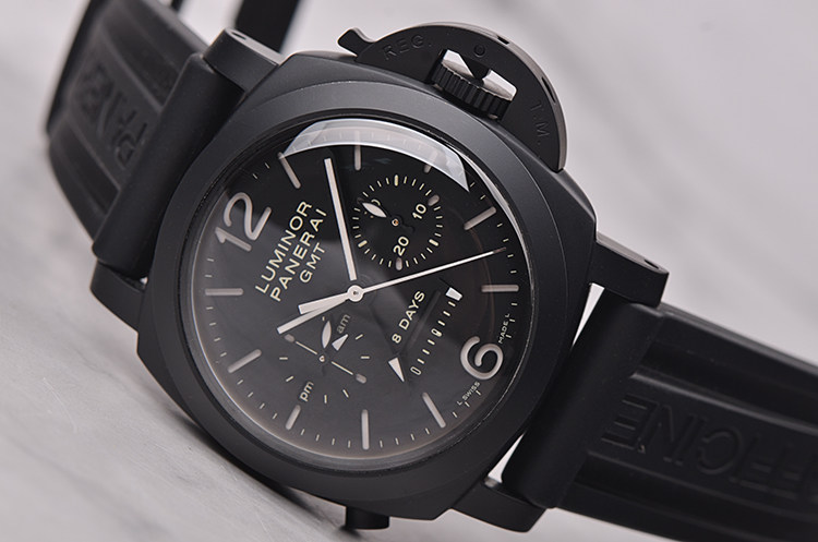 已售出【98新】沛纳海黑陶瓷八日链单按钮计时昼夜显示黑芯男表PAM00317