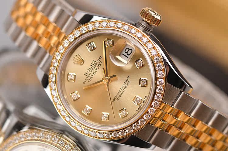 已售出【98新】劳力士女装日志型黄金及钢镶钻大三针日历女表279383RBR