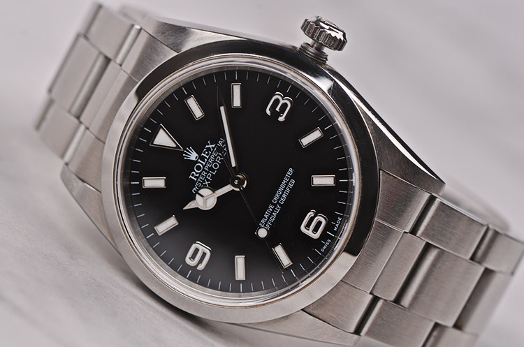 已售出【中古美品】劳力士探险家黑盘大三针自动机械钢带男表14270