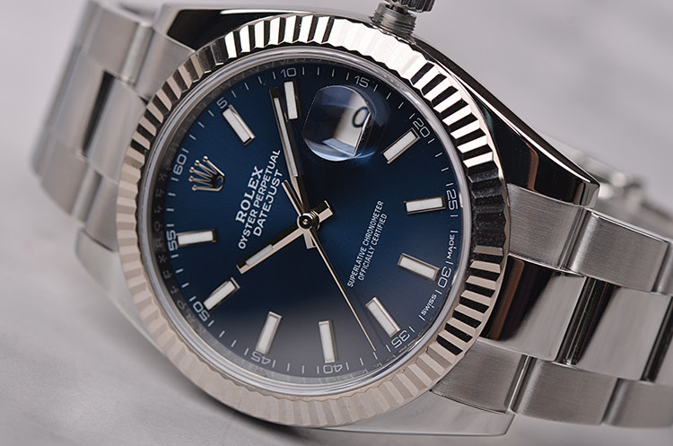 已售出【98新】劳力士日志型白金圈蓝盘自动机械钢带男表126334盒证齐