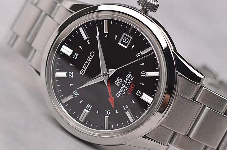 已售出【97新】精工GS黑盘GMT日历自动机械钢带男表SBGM009J