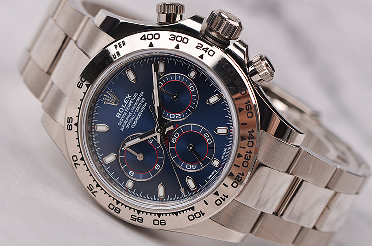 已售出【98新】劳力士迪通拿全白金蓝面计时自动机械男表116509盒证齐