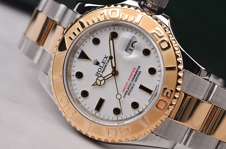 已售出【98新】劳力士游艇名仕型黄金及钢白面自动男表16623有保卡