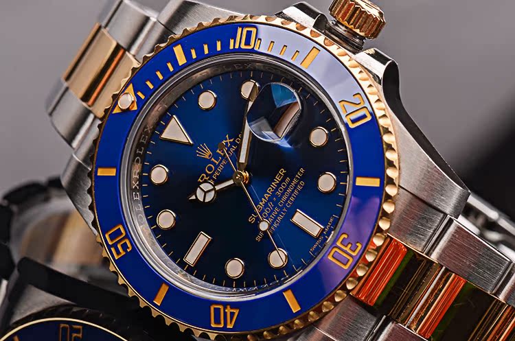 已售出【98新】劳力士潜行者间金蓝面水鬼自动机械男表116613LB盒证齐